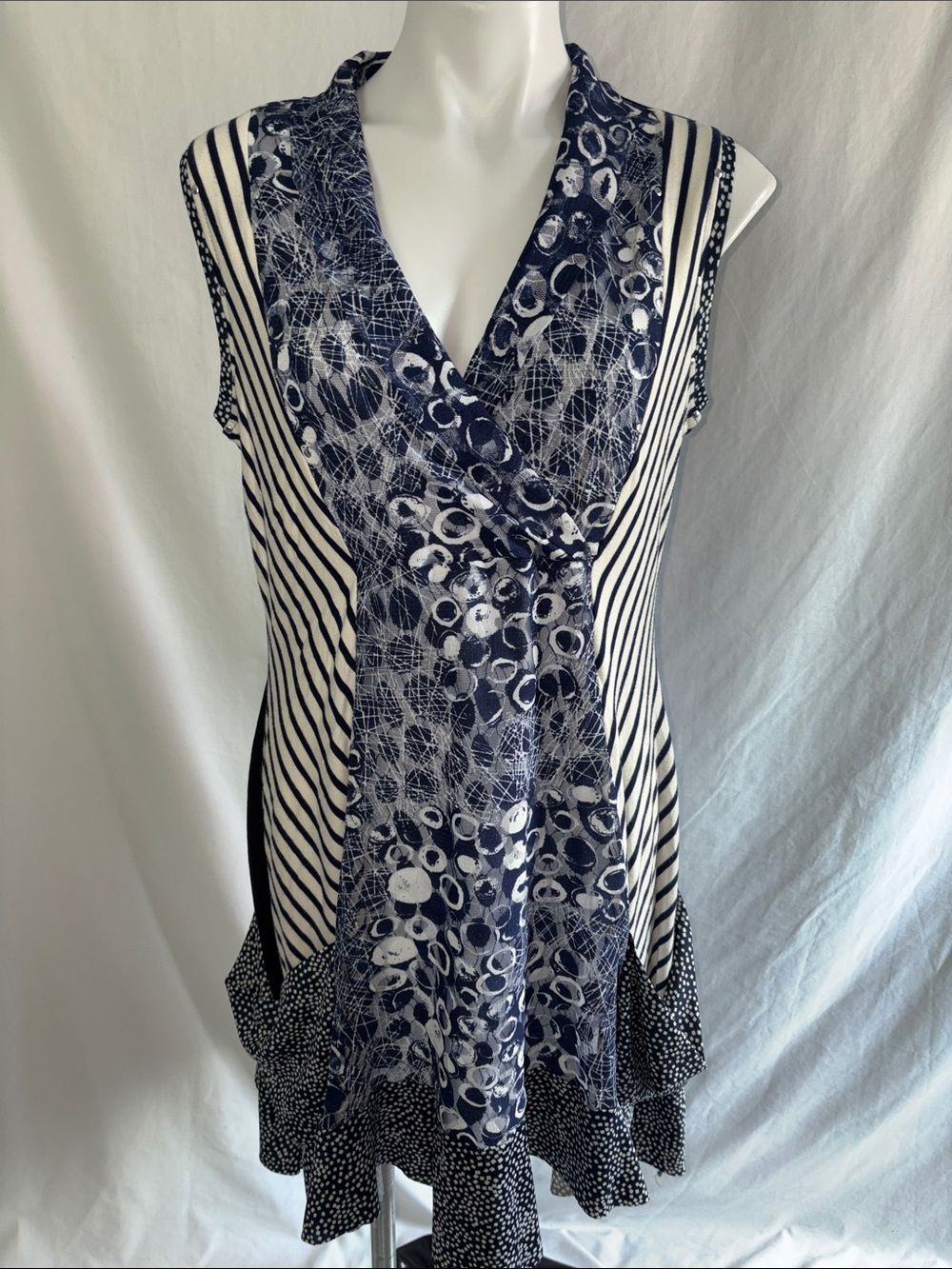 Tango Mango Blue & White Asymmetrical Sleeveless Dress